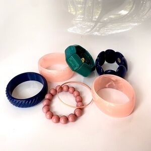 Marble Pink Translucent Lucite & other Lucite(mostly) Bangle Bracelets. Lot of 7